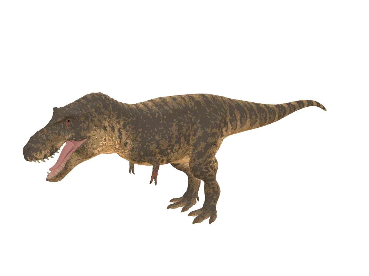O Tyrannosaurus do jogo, adulto, com a pele original, no estúdio de pele.